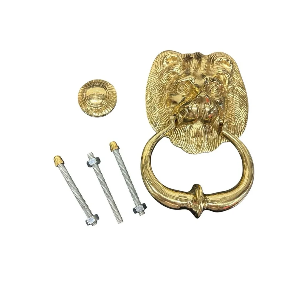 Vintage‎ Solid Polished Brass Lion Head Door Knocker Complete w/ Striker & Bolts